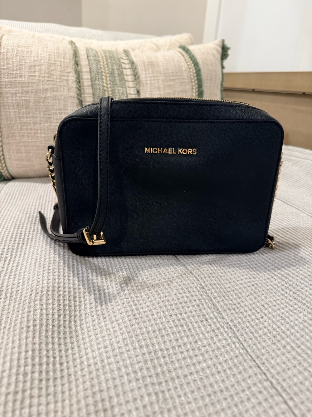 Michael Kors Black Saffiano Crossbody with Gold Hardware